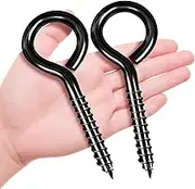 ZAUGONTW 5 Inch Eye Bolts Screw in Hooks Stainless Steel, 4 Pcs Black Large Screw Eye Hooks for Hanging, Tie-Downs, Heavy-Duty Applications