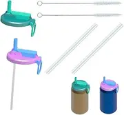 2-Pack Reusable Can Lids with Straws, Spill-Proof Silicone Covers for Soda, Juice & Carbonated Drinks (Includes 2 Cleaning Brushes)
