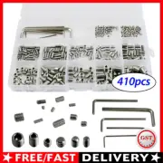 410pcs M3/4/5/6/8 Stainless Steel Metric Grub Screws Nuts Assorted Kit with Box