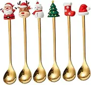 STOBAZA 6Pcs Christmas Spoon Stainless Steel Mixing Spoons for Coffee Cake and Dessert Holiday Tableware for Home Hotel and Coffee Shops