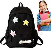 [Generic] Teen Girl School Backpack - Large Capacity School Bags | Trendy Backpacks with Plush Ornaments | Lightweight Campus Backpack with Laptop Compartment, Stylish Backpacks for Teen Girl Boy, Black, Refer