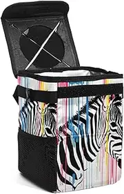 Car Trash Can with Lid,Bag Hanging Storage Pockets Leak-Proof,Portable Garbage Bin,Watercolor Stripes Abstract Zebra