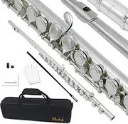 FL-200S Closed Hole C Flute 16 Keys Cupronickel Silver-Plated Wind Instrument with Carry Case Cleaning Cloth G s Scre River Cleaning Rod Silver One Size