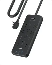 Anker Surge Protector Flat Plug Power Strip(2100J), 12 AC Outlets, Black