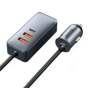 Baseus120W PPS Multi-Port Fast Charging Car Charger With Extension Cord 3U+1C Gray