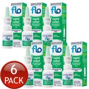 6 x Flo Rapid Relief Nose Blocked & Runny Nose Nasal Spray Decongestant 15mL
