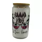 16oz Glass Tumbler w/Bamboo Lid & Straw-Summer Vibes-Beach-Palm Trees-Sunglasses