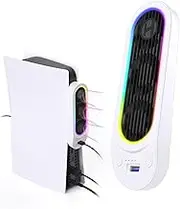 HZLucki PS5 Cooling Fan, Quiet Cooler Fan with 9 LED Light and Auto On/Off, Cooling Accessories with 3 Adjustable Fans and USB3.0 Hubs, Compatible with Old PlayStation 5 Disc/Digital Edition White