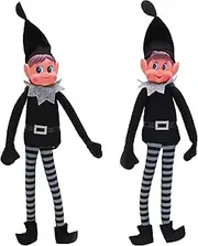 Toyland® Elves Behavin Badly Set of 2-12 Inch Girl & Boy Elf with Black Clothing Soft Toys with Long Legs, Soft Body & Vinyl Head - Christmas Novelty Toys