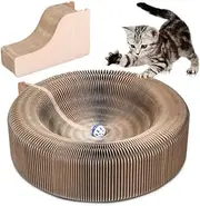 Pet Cat Scratcher Lounge Bed,Oval Corrugated Scratch Pad,Cat Scratching Lounge Pad,Durable Recycle Board for Furniture Protection,Scratcher Bowl,Kitty Training Toy,Collapsible Round Shape for Big cat