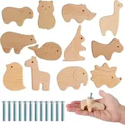 Wooden Animal Drawer Knobs Decorative Wood Dresser Knobs with Screws Dresser Pulls Wood Marine Woodland Animals Knobs Furniture Knobs Nursery Wardrobe Cabinet Handles for Decor (12 Pack)