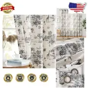Chic Toile de Jouy Black Curtains - 84'' Light Filtering Drapes for Living Room