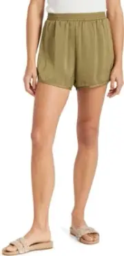 Brixton Womens Flight Runner Satin Shorts in Military Olive In L &XL