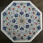 18 Inches Multicolor Gemstone Inlay Work Coffee Table Top Marble Corner Table