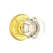 Emtek Old Town Clear Crystal Knob Passage Ribbon & Reed Rosette Polished Brass
