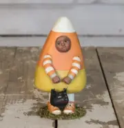7.5" Bethany Lowe Candy Corn Drew African Amer. Boy Cat Retro Halloween Figurine