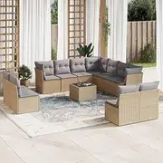 Patio Furniture Sets 12 Piece Garden Sofa Set with Cushions Beige Poly Rattan