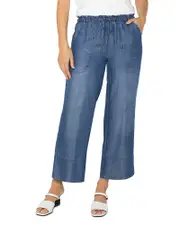 Liverpool Los Angeles Pull On Tie Waist Wide Leg Jeans in Crenshaw
