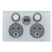 Clipsal Saturn Series Two Gang Powerpoint With Single Usb Charger 10Amp Horizontal Ocean Mist - 4025USBC-OM