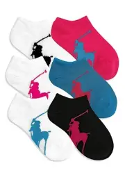 Ralph Lauren Girls' or Little Girls' 6-Pack Big Pony No-Show Socks Size 4-6x