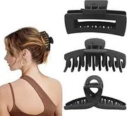 MORIKOKI Hair Claw Clips, Large Black, Non-Slip, Lightweight, 3 Pack, for Thick/Thin Hair, Jumbo Clips, Cute Hair Styling Accessories for Women