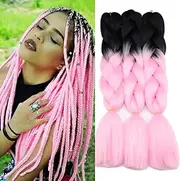 Ombre Color Synthetic Hair 3 packs Jumbo Braiding Hair Extension 24Inch 100gram Synthetic Two Tone High Temperature Crochet Braids (black and pink)