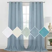 H.VERSAILTEX Linen Sheer Curtains for Living Room/Bedroom Linen Curtains Light Filtering Semi Sheer Curtains Provide Privacy Curtains & Drapes -2 Panels Set, W132cm x D243cm, Blue Stone