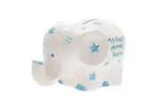 My First Money Bank Elephant Money Box Small Ceramic White with Stars - Blue