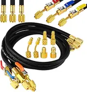 Innconee 10 Pcs 5ft AC Manifold Gauge Hose with R410a Mini Split Adapter Tank Adapter Refrigerant Charging Hose for R134a R410a R404a R12 R22 Refrigerants(Black,2.95 ft)