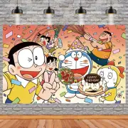 Doraemon Cartoon Party Backdrop 3 x 5 Foot Birthday Photo Banner Decoration