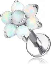 [FRAGRANS] 1 Piece Labret Lip Piercing 16G ASTM F136 Titanium Silvery Opal Stone Ear Cartilage Helix Tragus Lip Stud Body Jewelry