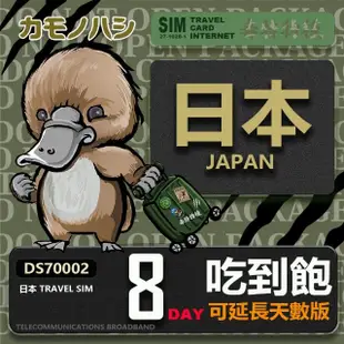 【鴨嘴獸 旅遊網卡】Travel Sim 日本 網卡 8天 網路吃到飽 旅遊卡(日本 網卡 網路吃到飽 上網)