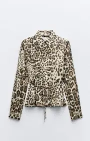 NWT Zara Animal Print Leopard Cheetah Safari Top Blouse Sz M SOLDOUT