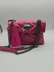 BETSEY JOHNSON Pink Quilted Hearts Crossbody Bag Chain Straps Style NWT Small