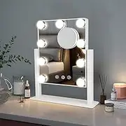 Depuley Makeup Mirror with Lights, Hollywood Light Mirror with 9 Dimmer Led Bulbs, Plug in Light-up Beauty Mirror, Touch Screen Lighted Table Set Mirror, 360°Rotation(White)