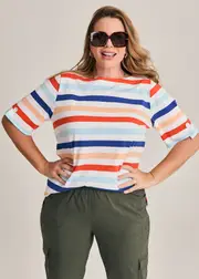 [Virtuelle] Taking Shape Cotton Multi Stripe T-shirt Size 30 in Multi Stripe - Plus Size Women's Tops & T Shirts Multi Stripe