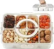 Snackle Box Container, Divided Serving Tray with Lid and Handle - Clear Snack Box Charcuterie Organizer - Car Charcuterie Box for Candy, Fruits, Nuts (8 Compartments)