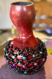 Handmade Gourd Shekere Intricate Beadwork Hand Percussion Instrument 11” Tall