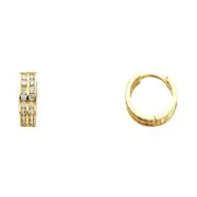 14k Yellow Gold Double Studded Hoop Huggie Classic Earrings