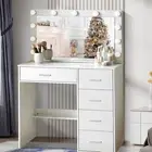 White Dressing Table With 5 Drawers LED Mirror Set Makeup Desk Vanity Table