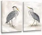 Bird Wall Art Set of 2 Modern Style Canvas Paintings Heron Pictures Framed Bird