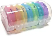 Lancoon Round Pill Organizer Box 21 Compartments Upgraded Model Waterproof Seven Days Portable Travel Packaging Divided Into Box, Am Pm for Medication/Vitamins/Fish Oils/Supplements