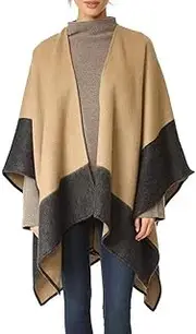 [YUONNY] Women Shawl Wrap Scarf Reversible, 100% Wool Poncho Cape, Winter Warm Open Front Cardigan, Ladies Two-sided Oversized Blanket Cape, Fashion Elegant Scarf Coat Poncho Shawl, Gift