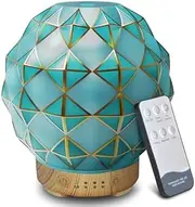 Youenkity Essential Oil Diffuser, Glass Ultrasonic Aromatherapy Diffuser with 7 Color LED Lights, with Remote Control, Cool Mist Humidifier, Timed Mist, Auto Shut-Off with No Water, Aquamarine