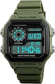 [PASOY] Mens Digital Multi-Function 2 Time Rubber Alarm Stopwatch Countdown Backlight Swim Waterproof Watch