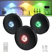 UNUSROOM Rechargeable RGB Puck Lights,13 Colors Changeable LED Puck Lightings Remote Controls,LED Under Cabinet Lighting,Battery Operated Tap Lights,Dimmable Wireless Closet Light for Kitchen
