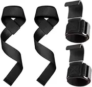 Naisfei Weight Lifting Wrist Straps and Hooks Set,Reinforced Stainless Steel Hooks with Non-Slip Rubber Pads, Adjustable Neoprene Wristband for Weightlifting, Strength Training, & Deadlifts