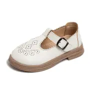 Nevenka Toddlers Girls Brogues Shoes T-Strap Hook & Loop Retro Flats-White