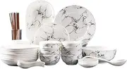 Porcelain Dinner Set, Chic Marble Pattern, Healthy Ceramic Round Tableware, 36 Pieces