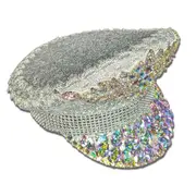 Jewelled Festival Hat (White with AB Crystals & Sequins) - Adult One Size